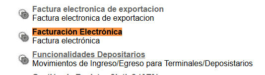 Listado de webservices con Facturación Electrónica resaltado