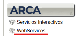 Árbol de servicios de ARCA con la carpeta WebServices